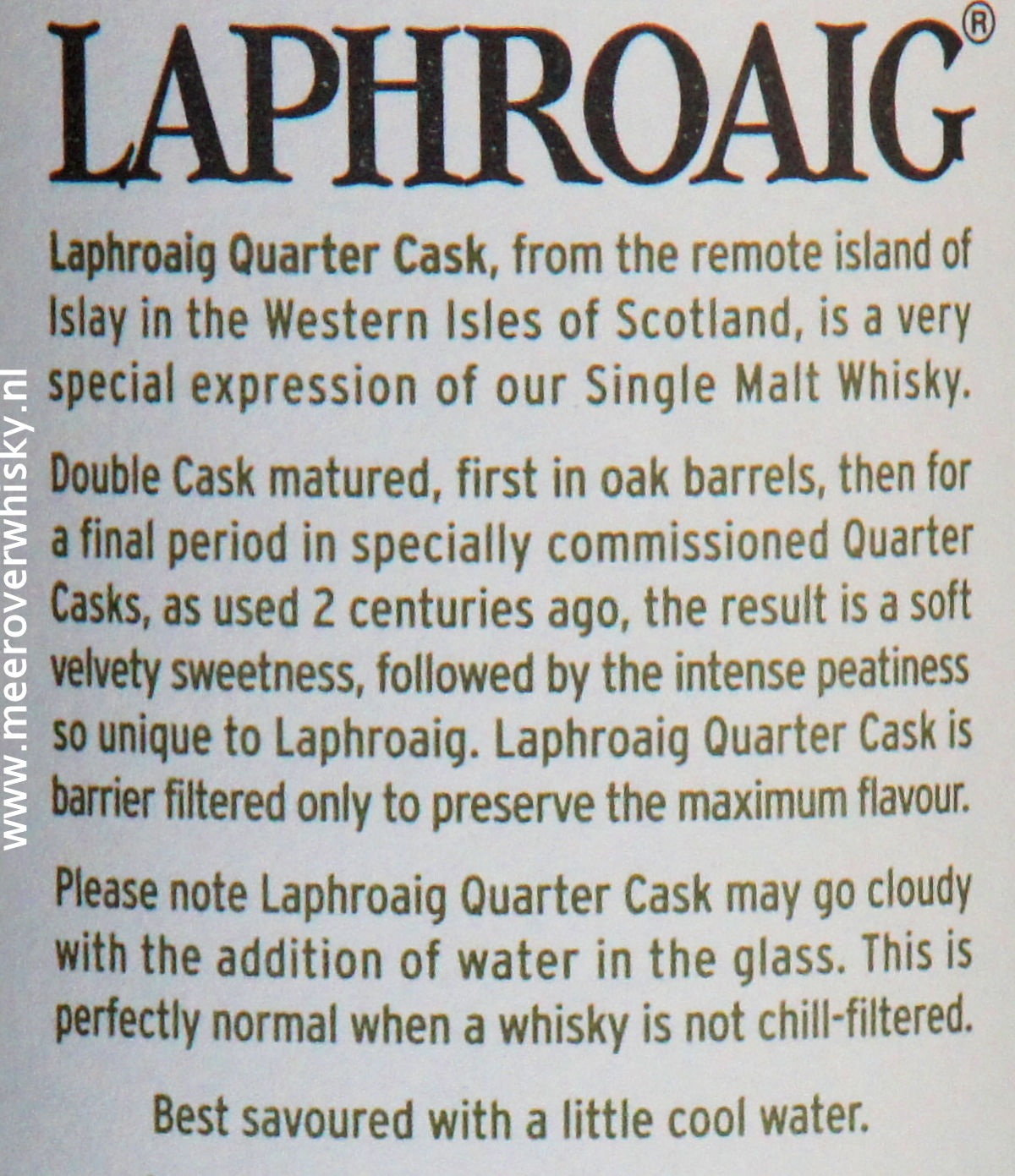 Laphroaig barrier filtered only label example
